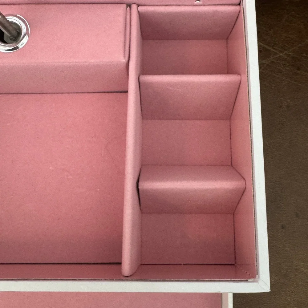 Ballerina Musical Jewelry Box White Pink Floral Vintage Style with Drawer Mirror
